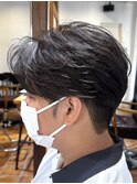 韓国マッシュフェザーパーマニュアンスパーマセンターパート黒髪