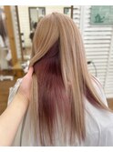 ピンクインナーカラー×大人可愛いカラーミルクティーベージュ