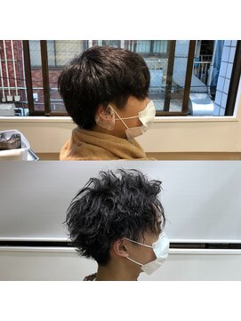 ネイビー(NAVY) 『ツイストスパイラルパーマ×波ウエーブ』UPバングマッシュ