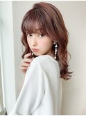 顔型別ヘアスタイル小顔ピンクベージュロングヘア20代30代吉祥寺