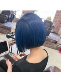 ブルー×ミニボブ（ブリーチ2回以上必須）
