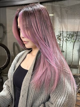 ヌエン 渋谷(NU/EN) 春のトレンド外国人風バレイヤージュとラベンダーピンクのロング