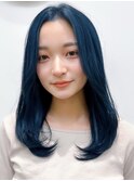 Say.ロングレイヤーブルーカラーミニウルフデジタルパーマ青山