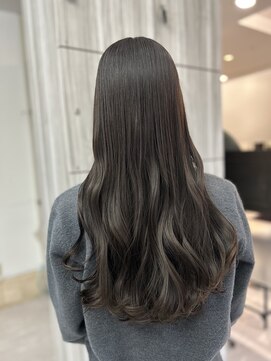 グレージュ　透明感カラー　ブリーチなしダブルカラー