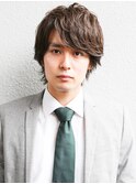好感度アップ ビジネスウルフヘア ミディアム スーツ 30代