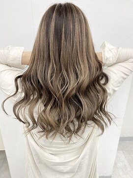 アオアクア バイ グルグル 小岩店(ao akua by GULGUL) 黒髪 前髪パーマ シナモンベージュ×バレイヤージュ 小岩