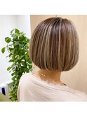 【安藤貴志】オリーブアッシュxハイライトカラーxミニボブ＊