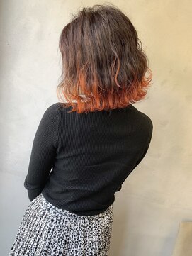 フル(FuLL) バッサリロングから切りっぱなしボブ×裾オレンジ