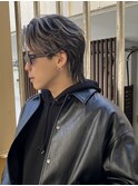 ハイライトウルフ/アッシュブラック/マッシュパーマカルマパーマ