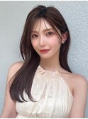 シャギーレイヤーロング韓国ワンホンヘアシースルーぱっつん前髪