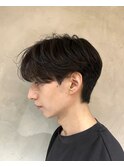 毛流れセンターパートニュアンスパーマコンマシースルーマッシュ