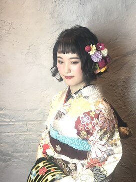 ヌーム 塚本店(NOOM) 着物 卒業 結婚式 セット切りっぱなしボブ波ウェーブ