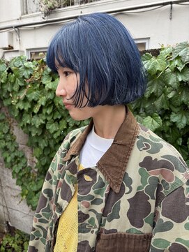 フェンヘアーアイス 中目黒(Fen.hair ici) ハイトーン×ネイビーブルー◎個性派デザインボブカット