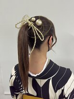 ヘアセット ポニーテール 卒業式 和装ヘアセット 水引き 金箔