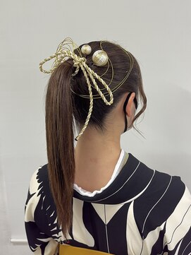 ヘアー アレス(hair ales) ヘアセット ポニーテール 卒業式 和装ヘアセット 水引き 金箔