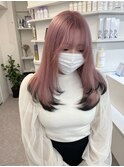 切りっぱなしボブ/エアリーロング/美髪/ピンクブラウン/渋谷