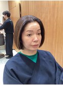 ワンレングスボブスタイル　ベージュブラウン