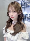 顔周りレイヤーロング前髪カット韓国ヘア_F0863