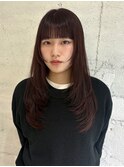 【YOKE】ワインレッドレイヤーロング顔周りワイドバング暖色
