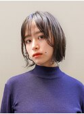 透明感オリーブグレージュ◎前下がりボブ20代30代春カラー
