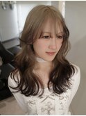 レイヤーカット/グレージュ/ミルクティーベージュ/ルーツカラー