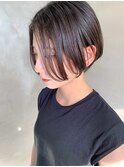 コスメストレート、ショートボブ、グレージュ、透け感カラー