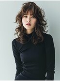 ☆シースルーバング小顔ウルフミディ黒髪メルティカラーボブ