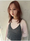 オレンジベージュ/レイヤーカット/ミディアム/韓国ヘア