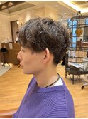 マッシュパーマ ゆるめツイスパ ツーブロックマッシュ ベージュ