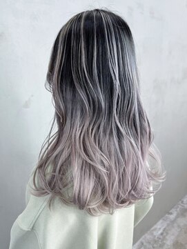 アルバム 銀座(ALBUM GINZA) アッシュブラックホワイトピンク美髪セミディ_ba494641