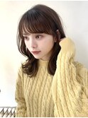 くびれ巻き/シースルー前髪/暗髪/マロンブラウン/ミディアムヘア