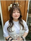 ブリーチなし　くすみベージュ　ロングウェーブ
