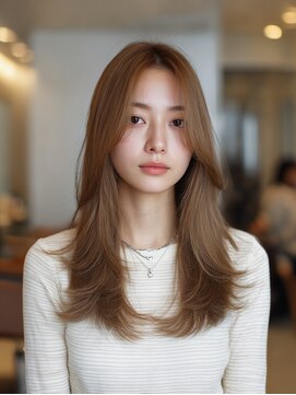 韓国/髪質改善/レイヤーカット/小顔/透明感/ブラウンベージュ