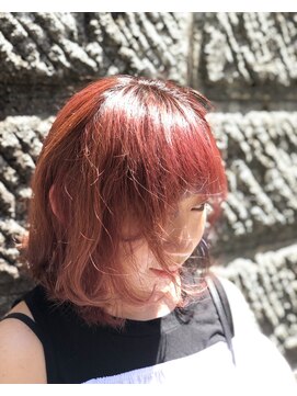 ピエスデシュブー(piece des cheveux) ブリーチ1回でつくるオレンジ系カラー
