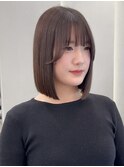 イメチェン外ハネボブ美髪ワイドバングミディアム縮毛矯正ボブ