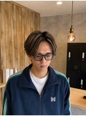 センターパート × バレイヤージュ風ハイライト