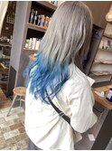グレージュとクリアブルーのラインカラー