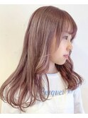 韓国風ロングヘアゆるパーマナチュラルピンクベージュmaaya