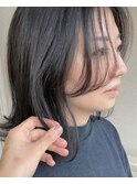 大人可愛い黒髪のグレーブラックと韓国風前髪 20代30代40代