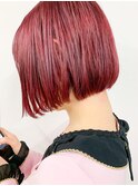 ベイビーチェリーレッド×シンプルボブ
