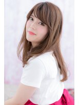 ミック ヘアアンドメイク アップ 駒込店(miq Hair&Make up)&nbsp;斜めバングオンブレカーキベージュくせ毛風レイヤーロングa1