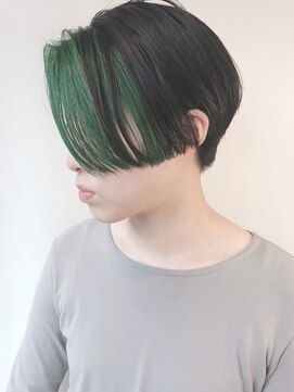 モリオフロムロンドン 原宿本店(morio from London) 【モリオ原宿】ハンサムショートインナーカラーグリーン