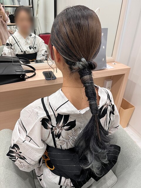 浴衣ヘアタイト編みおろし