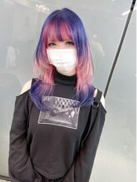 ディア(.eer) 推しカラー☆派手髪デザイン♪ミディアムロングウルフ/心斎橋