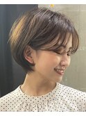 ショートボブ/耳かけ/ひし形シルエット/前髪あり