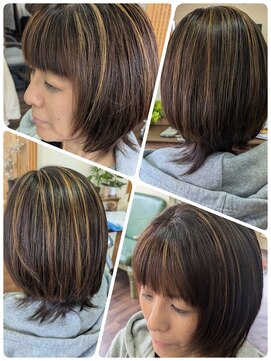 クリア 美容室 ボブウルフ☆外ハネミディアム×ハイライト