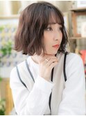 くせ毛風シースルーバングゆるふわロブヘアa上尾20代30代40代