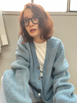 チャプター 問屋町(chapter) ブリーチなしダブルカラーオレンジベージュカラーミディアムボブ