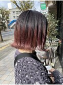 ハイライトグラデーションカラーピンク×外ハネボブ