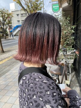 トロンヘアー(tronc hair) ハイライトグラデーションカラーピンク×外ハネボブ